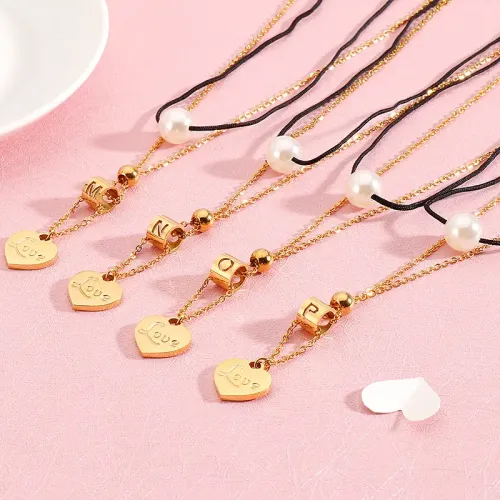 NTM2801 Multi Layered Love Heart Alphabet Letter Necklace for Women Trendy Clavicle Chain