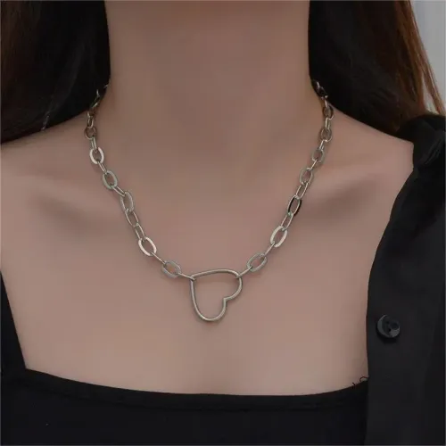 NTM3802 Women's Stainless Steel Thick O Chain with Heart Pendant Bold Necklace Fashion