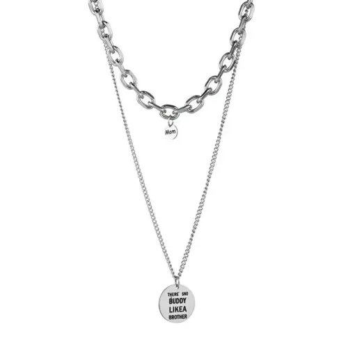 NTM3637 Double Layered engrave Pendant Necklace Women Stainless Steel Clavicle Chain