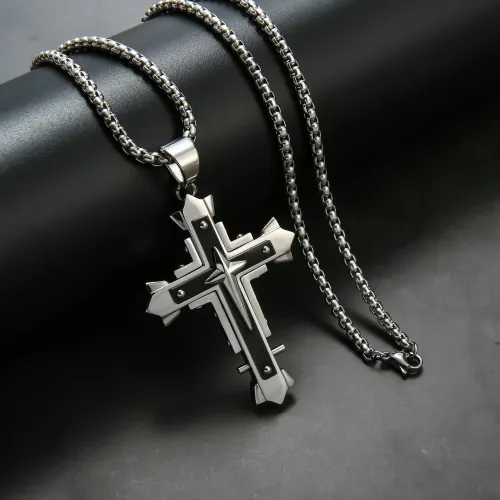 NTM2373 Dark Knight Triple Cross Necklace Men's Stainless Steel Pendant Chain
