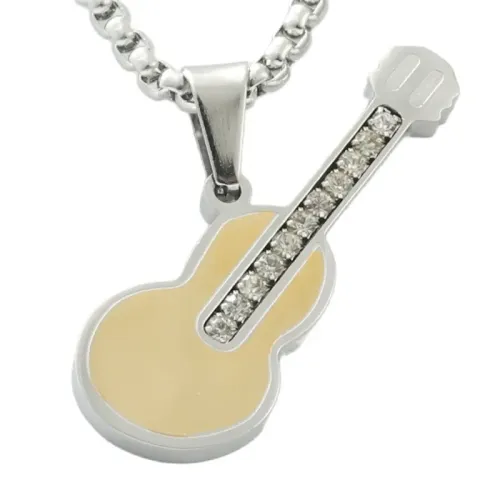 NTM1806 Guitar Pendant Necklace Stainless Steel Musician Jewelry Accessory