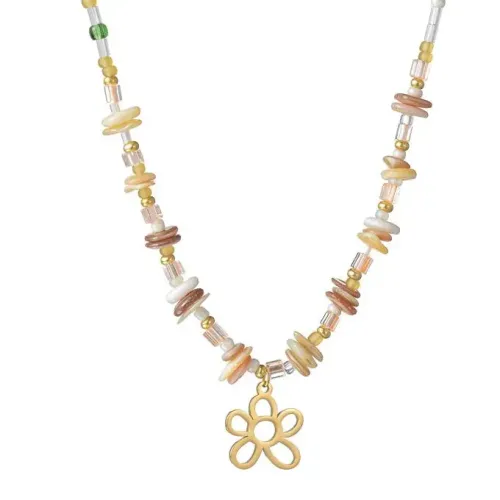 NTM3531 Dopamine Jewelry: Bohemian Crushed Stone Floral Necklace Stainless Steel Sweater Chain