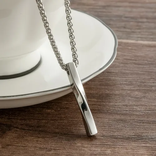 NTM2336 Men's Twisted Cylinder Pendant Necklace Sleek Stainless Steel Fashion Accessory