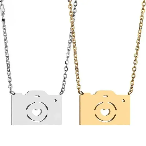 NTM3928 Camera Pendant Hollow Heart Long Sweater Chain Necklace for Women