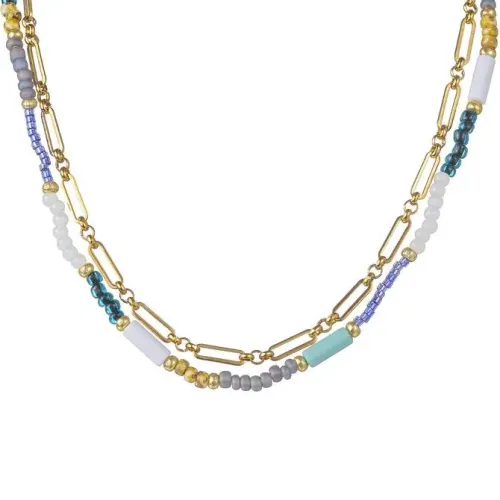 NTM3435 Dopamine Beaded Layering Necklace for Women Dual Strand Design