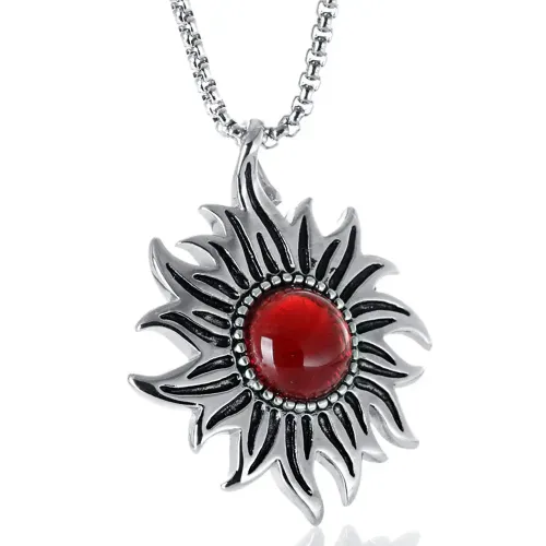 NTM2288 Sun Ruby Pendant Large Cast Men's Stainless Steel Necklace