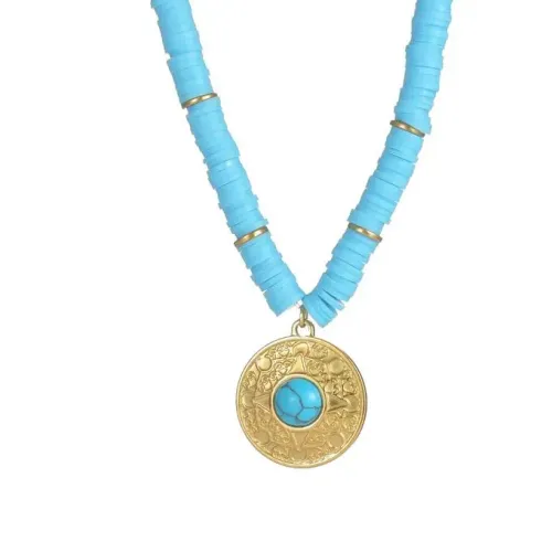 NTM3415 14K Gold Stainless Steel Natural Stone Necklace for Women Soft Clay Clavicle Chain Jewelry