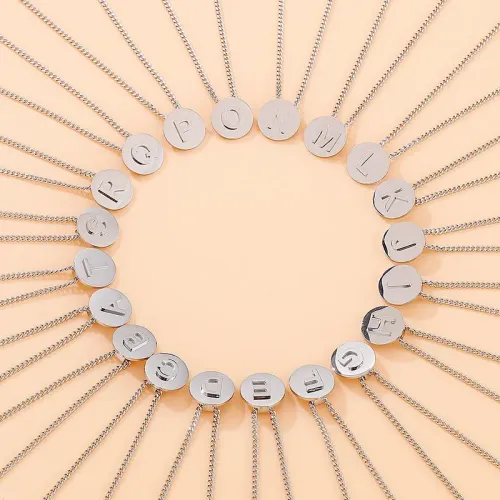 NTM2595 Couples Initial Pendant Necklaces Stainless Steel Collar Chain with 26 Letters