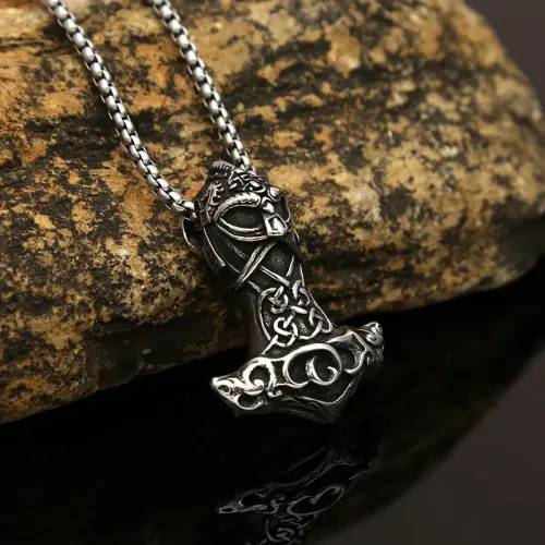 NTM909 Thor's Hammer Goat Amulet Pendant Women's Stainless Steel Pure Necklace