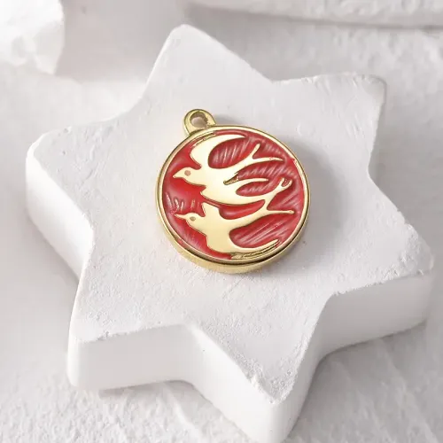 NTM3901 14K Gold Enamel Swallow Pendant Necklace Stainless Steel Fashion Accessory