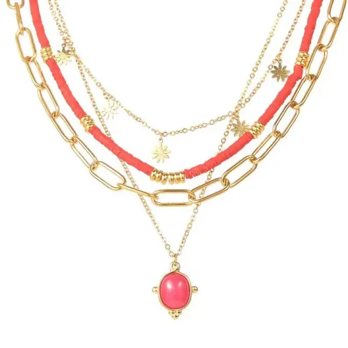NTM3635 14k Gold Pink Turquoise Pendant Stainless Steel Clavicle Chain for Women