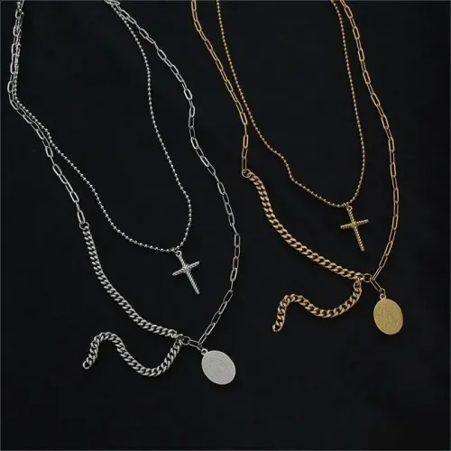 NTM3474 Dual Layered Stainless Steel Pendant Clavicle Necklace for Women