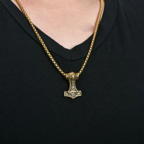 NTM2340 Men's Small Thor Hammer Pendant Stainless Steel Necklace for Him