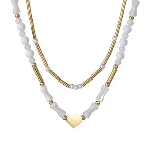NTM3436 New Chinese Style 14K Gold Plated Stainless Steel Layered Beaded Necklace for Women Sweater Chain