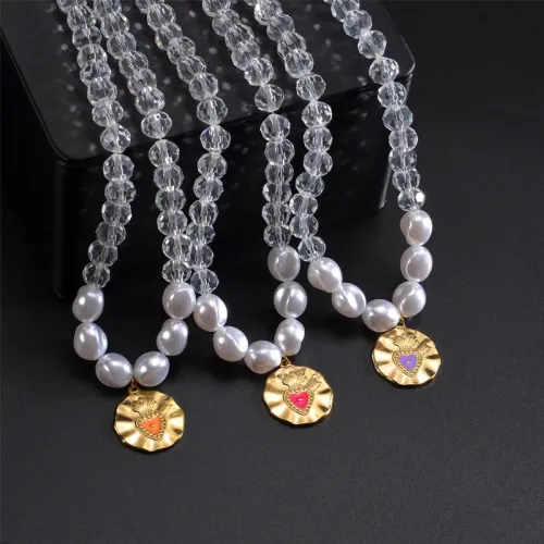 NTM3554 Irregular Stainless Steel Peach Heart Pendant Necklace for Women Sweater Chain OL Style