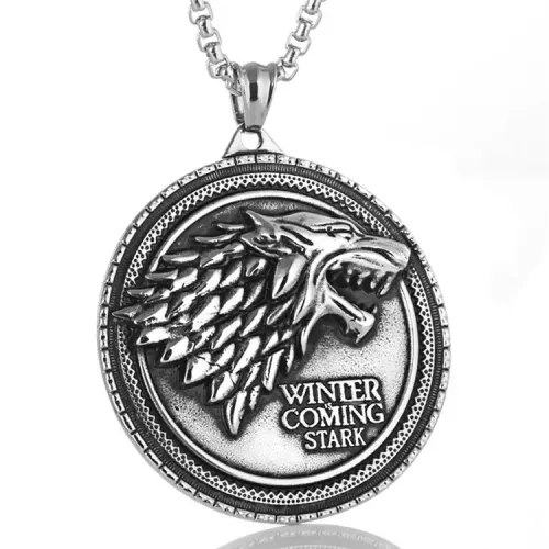 NTM2228 Ice Wolf Pendant Punk Necklace Stainless Steel 'A Song of Ice and Fire' Wolf Tag Jewelry