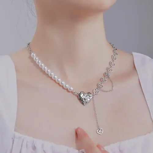 NTM3576 Irregular Concave Heart Splice Necklace for Women Stainless Steel Collar Jewelry