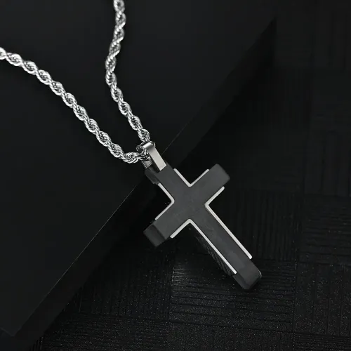 NTM1180 Men's Two Tone Stainless Steel Necklace with Modern Chinese Style Cross Pendant
