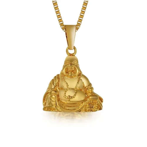 NTM3162 Gold Plated Stainless Steel Laughing Buddha Pendant Men's Necklace