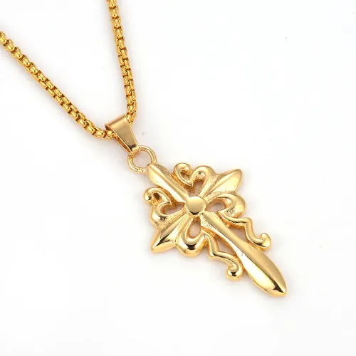 NTM3238 Gold Plated Cross Pendant Necklace Stainless Steel DIY Jewelry