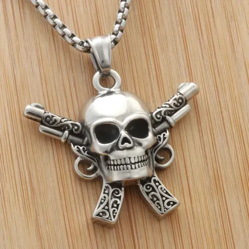NTM1928 Skull Head Pendant Edgy Punk Stainless Steel Skull Necklace