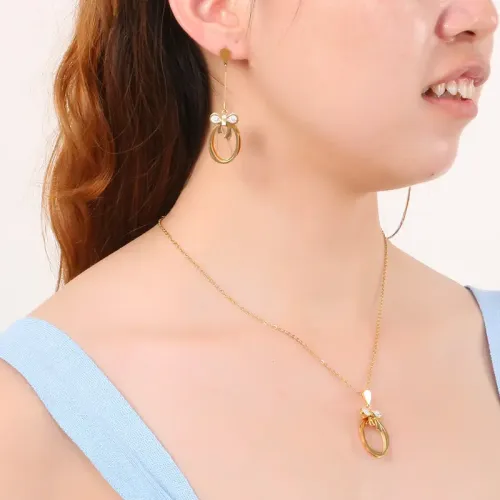 NTM2941 Stainless Steel Butterfly Knot Geometric Hollow Necklace Earrings Set for Women