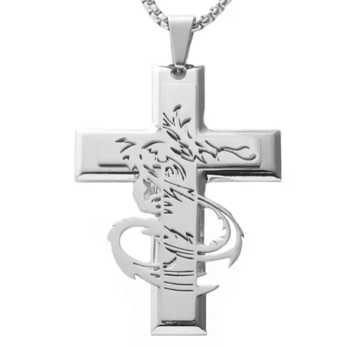 NTM1867 Dragon Cross Pendant Stainless Steel Crucifix Necklace
