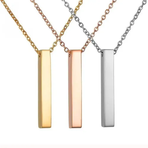 NTM3920 Custom Name Bar Pendant Necklace in Stainless Steel Personalized Jewelry