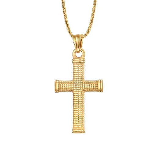 NTM1081 Men's Stainless Steel Cast Religious Cross Necklace Textured Unisex Pendant