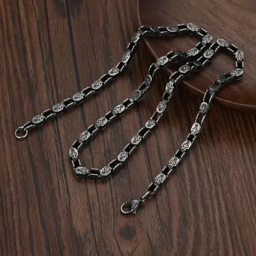 NTM3797 Men's Stainless Steel Bicycle Chain Thick Necklace Bracelet Set Rugged Jewelry Combo