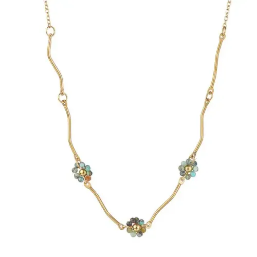 NTM3365 18K Gold Plated Stainless Steel Necklace with Acrylic Color Beads Flower Pendant for Women