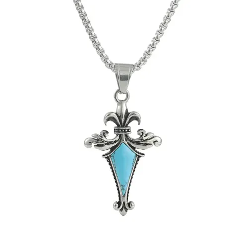 NTM1487 Turquoise Heart Pendant Punk Necklace with Stainless Steel Turquoise Charm