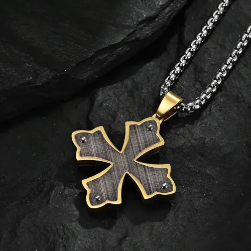 NTM1169 Symmetrical Cross Necklace with Hip Hop Pendant Long Bronze Tone Stainless Steel for Men
