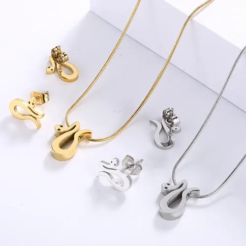 NTM2699 Stainless Steel Serpent Earrings Necklace Set Chic Jewelry for Women