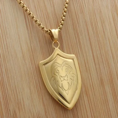 NTM1952 Lion Shield Pendant Punk Stainless Steel Lion Necklace