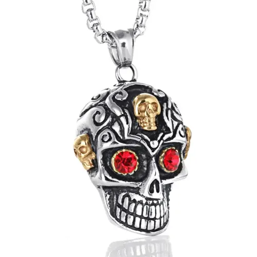 NTM2242 Gothic Punk Skull Necklace Stainless Steel Ghost Head Pendant