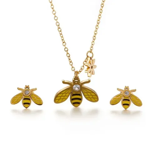 NTM2762 Stainless Steel Bee Clavicle Necklace for Women Animal Themed Jewelry Set