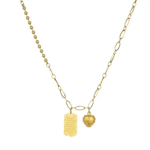 NTM3638 S engrave Square Heart Pendant Necklace for Women Stainless Steel Clavicle Chain