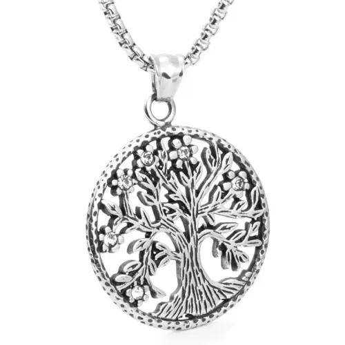 NTM2077 Tree of Life Pendant Stainless Steel Crystal Christmas Necklace Gift