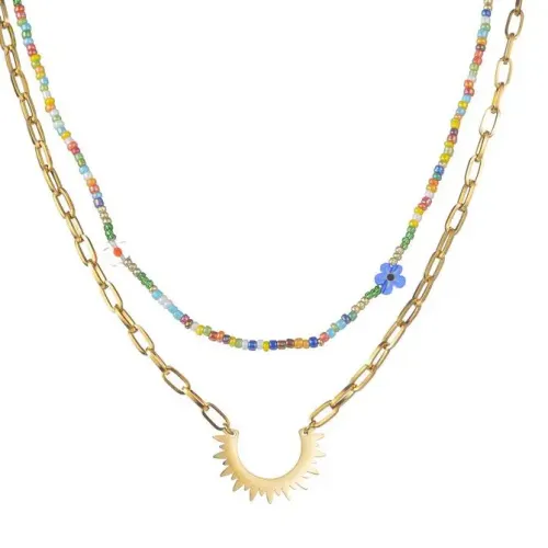 NTM3434 Sunflower Necklace for Women Colorful Double Layered Sweater Chain
