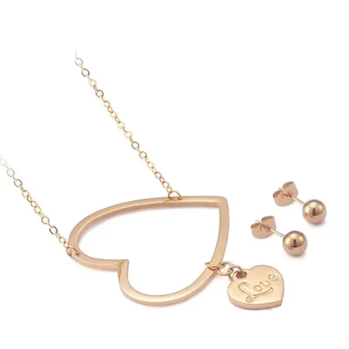 NTM2807 Women's Gold Plated Stainless Steel Hollow Heart Pendant Necklace Fashion Jewelry