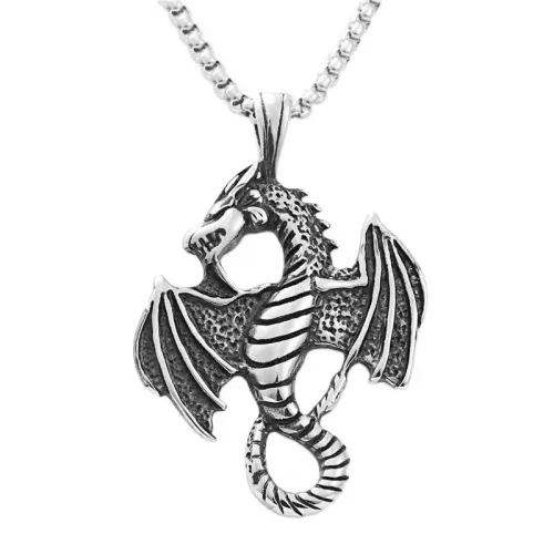NTM1591 Multicolor Dragon Pendant Punk Stainless Steel Charizard Necklace