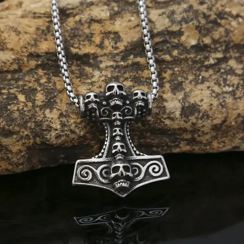 NTM904 Skull Hammer Pendant Necklace Men's Stainless Steel Gothic Jewelry