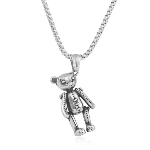 NTM1395 Bear Pendant Punk Stainless Steel Teddy Bear Necklace