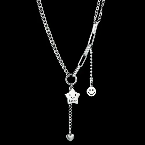 NTM3570 Hip Hop Stainless Steel Smiley Star Necklace Pendant for Women
