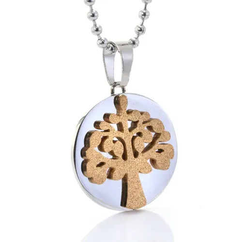 NTM2303 Tree of Life Pendant Unisex Two Tone Stainless Steel Necklace Jewelry