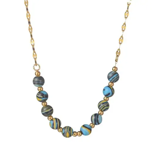 NTM3783 18K Gold Plated Stainless Steel Beaded Necklace with Natural Stones Dopamine Charm for Women