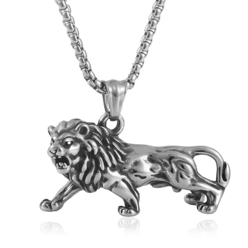 NTM1436 Lion Pendant Punk Necklace Stainless Steel Lion Charm for Animal Lovers