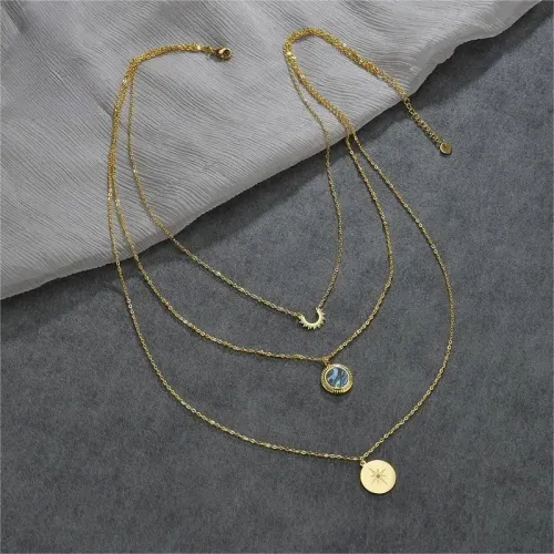 NTM3392 Multi Layer Geometric Star Compass Shell Pendant Sweater Chain Stainless Steel Jewelry