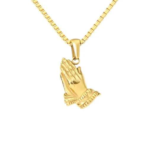 NTM3139 18K Gold Plated Buddha Hand Prayer Pendant Necklace Hip Hop Jewelry for Men